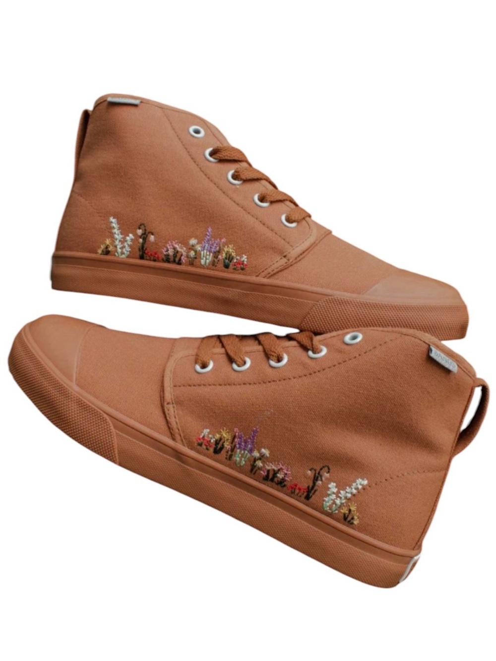Bangs Sahara sand brown floral embroidered lace up high top sneakers